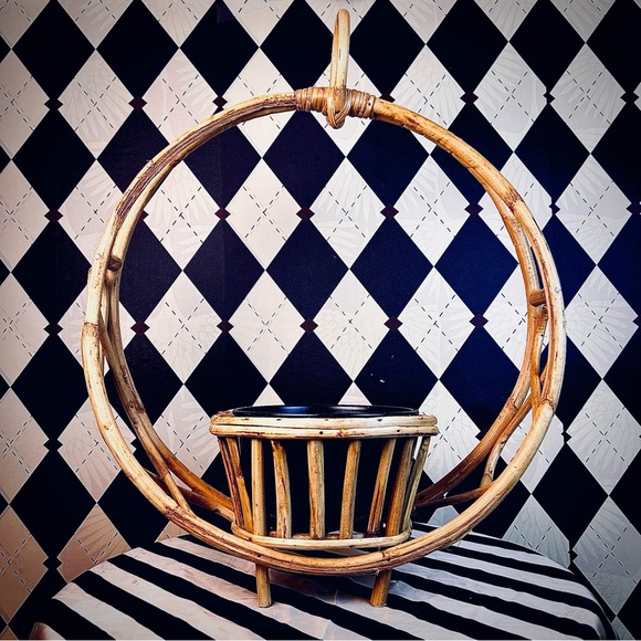 ELABORATE Rattan Planters 22” Pair Circular Frame Boho Coastal Rustic Luxury - Picture 9 of 11